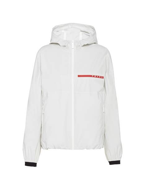 prada white hooded nylon jacket|prada re nylon down jacket.